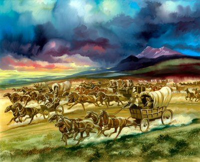 Settlers on a Land Race into Indian Territory by Ron Embleton