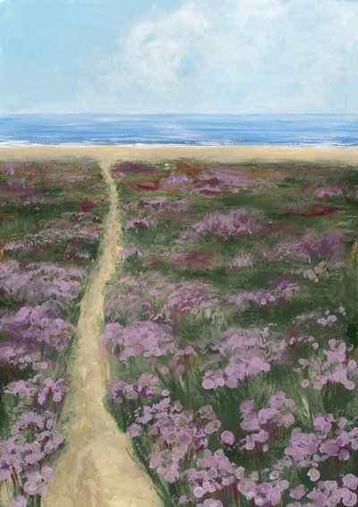 Purple Flowers Beach Path by Rosana Laiz Blursbyai