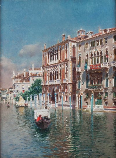 A Gondola in Front of the Palazzo Cavalli-Franchetti and Palazzi Barboro, Venice by Rubens Santoro