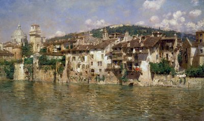 Adige in Verona, by Rubens Santoro, oil on canvas by Rubens Santoro