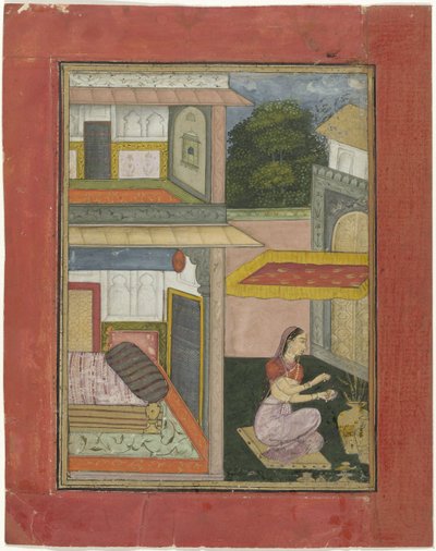 Gunakari Ragini, Woman Sitting in a Palace Courtyard by Rukn ud din (attributed to)