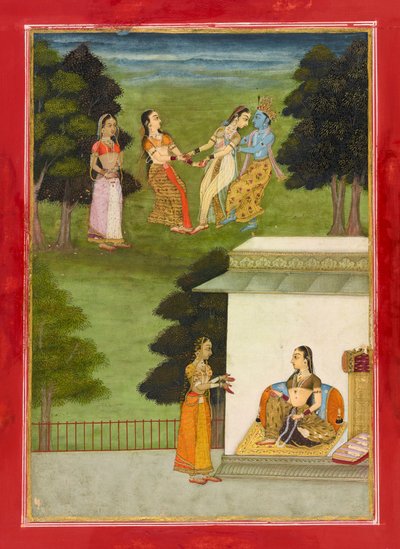 Krishna playing with the gopis, folio from a Rasikpriya by Ruknuddin