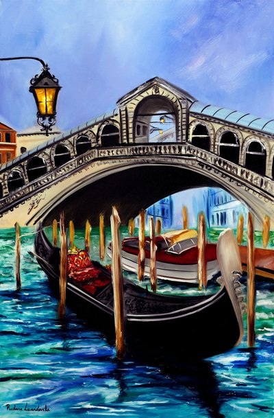 Gondolas at the Rialto Bridge in Venice, 2023 by Ruslana Levandovska