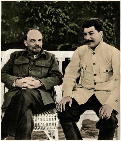 Lenin and Joseph Stalin, Gorki, August 1922 by Russian Photographer