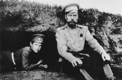 Tsar Nicholas II with His Son Alexei at the Front by Russian Photographer
