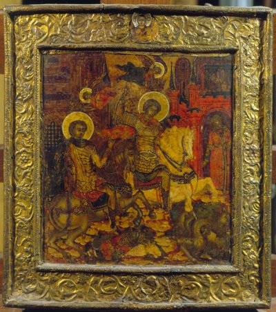 Icon depicting St. George and St. Demetrius by Russian School