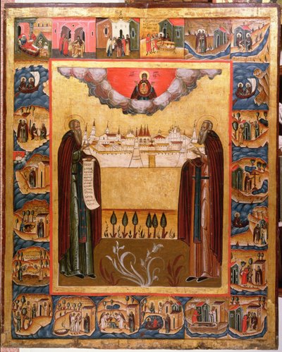 Saints Zosimus and Sabbatheus of Solovetsk with scenes from their lives, 18th century by Russian School