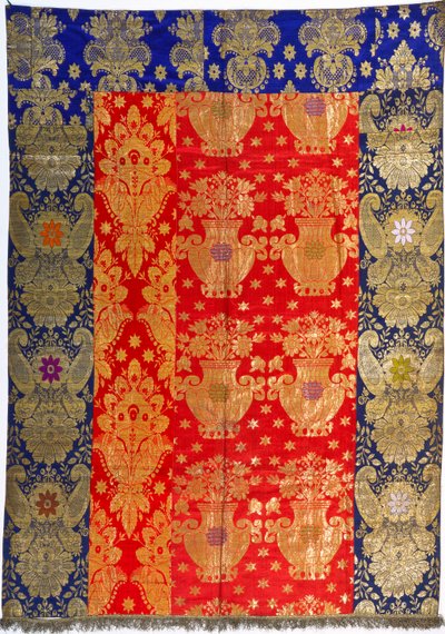 Several Brocade Covers Woven with Gilt Thread, with Satin and Damask by Russian School