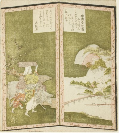 Landscape and Woman from Ohara, from an Untitled Hexaptych Depicting a Pair of Folding Screens by Ryuryukyo Shinsai