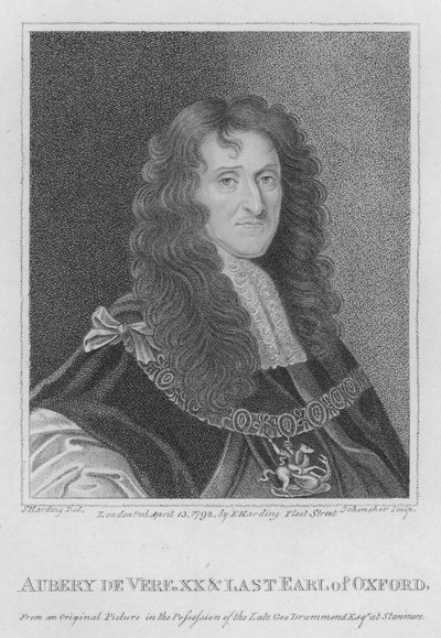 Aubery de Vere, XX and Last Earl of Oxford by S. (after) Harding