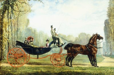 A Horse-Drawn Carriage in a Park with a Hunt Beyond by S. Normand