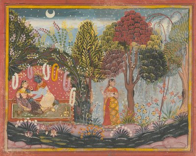 Krishna and Radha in a Bower: Page From a Dispersed Gita Govinda by Sahibdin