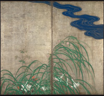 Summer and autumn flower plants. Part of the pair of two-fold screens by Sakai Hoitsu
