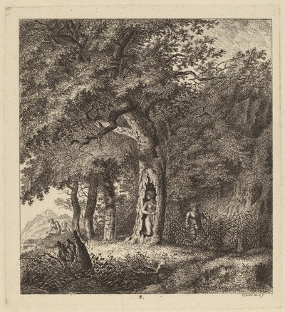 Wooded Landscape with a Nymph and a Satyr by Salomon Gessner