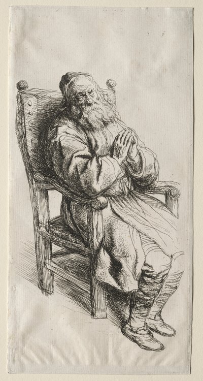 An Old Man in a Chair, Praying by Salomon Koninck