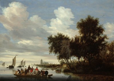 River Landscape with Ferry by Salomon van Ruysdael
