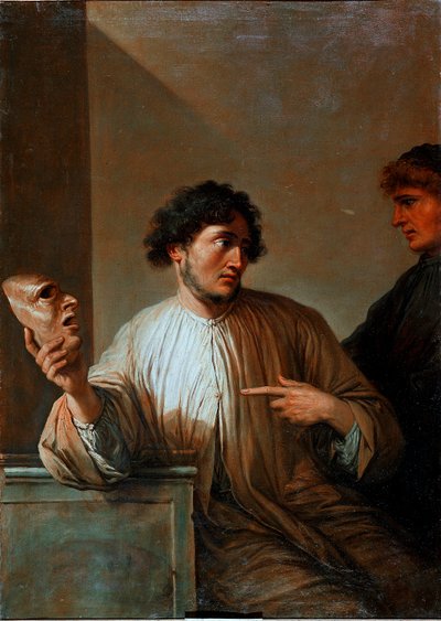 Allegory lie in the form of a man holding a mask by Salvator Rosa