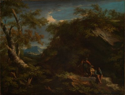 Mountainous Forest Landscape with Resting Warriors by Salvator Rosa