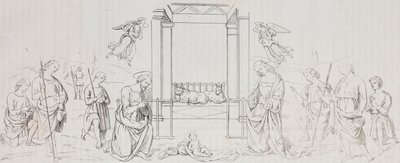 Fontignano Nativity, Adoration of Shepherds (lithograph by Salvatore Puglia after painting by Pietro Perugino from Poliorama Pittoresco, n 42, May 24) by Salvatore Puglia