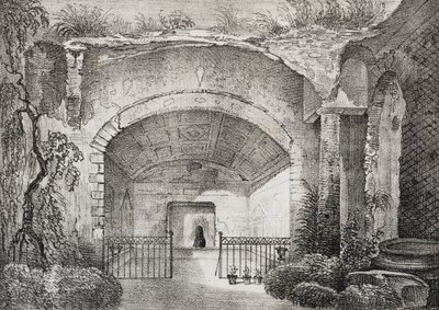 Hall in ancient villa of Prince of Caposele in Formia, Lazio, Italy. Lithograph by Salvatore Puglia from Poliorama Pittoresco by Salvatore Puglia