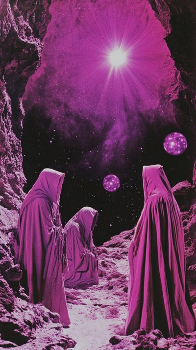 Hooded Figures Cosmic Cave by Samantha Hearn