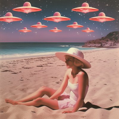 Retro Beach UFOs by Samantha Hearn
