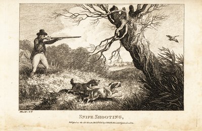 Huntsman with Musket and Spaniels Hunting for Snipe Near a River by Samuel (after) Howitt
