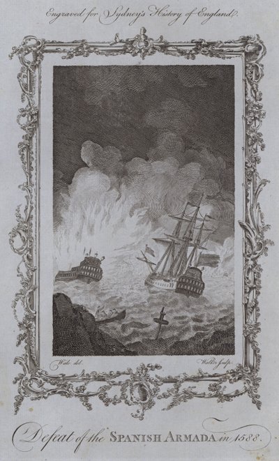 Defeat of the Spanish Armada in 1588 by Samuel (after) Wale