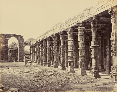 Delhi; Colonnade of Hindu Pillars, at the Qutub Minar, North Side by Samuel Bourne