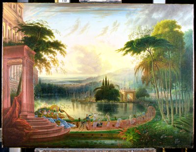 A Romantic Landscape with the Arrival of the Queen of Sheba, c.1830 by Samuel Colman