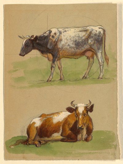 Cattle, a Cow Walking and a Cow Crouching by Samuel Colman