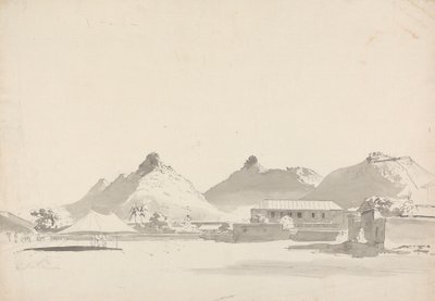 Military Encampment with Forts on Hills Behind by Samuel Davis