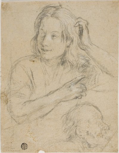 Boy with Hand on His Head and Profile of Old Man by Samuel Drummond
