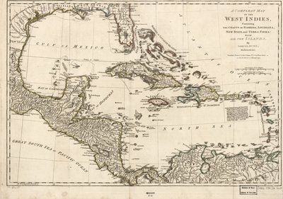 A Complete Map of the West Indies Containing the Coasts of Florida, Louisiana, New Spain, and Terra Firma with All the Islands by Samuel Dunn