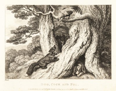 A Cock in a Tree Outwits a Fox, While a Dog Sleeps by Samuel Howitt