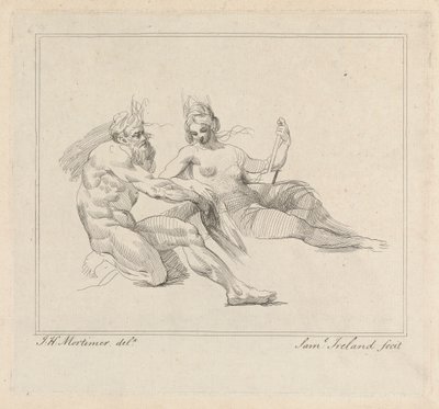 Three Etchings Laid Down on One Sheet: Two Mythological Figures by Samuel Ireland