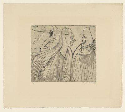 Group of Figures and Face with Stuck Out Tongue by Samuel Jessurun de Mesquita (signed by artist)