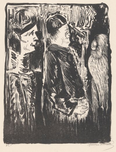 Fantasy: Two Figures with Hats on the Left, Scratched Appearance with Feather Garment on the Right by Samuel Jessurun de Mesquita