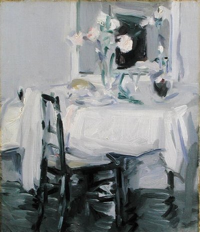 An Interior with Roses in a Vase on a Table by Samuel John Peploe