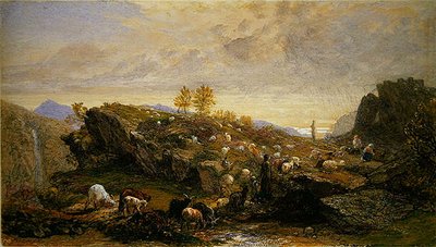 Rustics with Sheep and Goats in a Rocky Landscape by Samuel Palmer