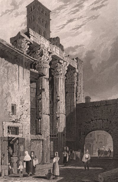 Columns of the Temple of Mars Ultor, Rome, Italy, steel engraving by Samuel Prout by Samuel Prout