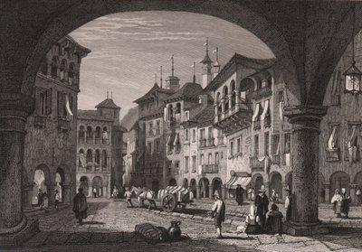 View of market square in Domodossola, Piedmont, Italy (engraving) by Samuel Prout