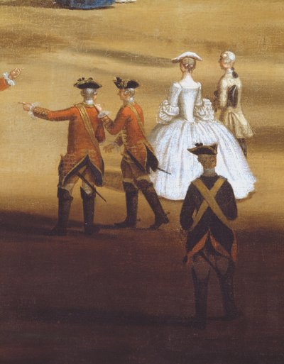 Soldiers and a couple in Horseguards Parade (detail) by Samuel Wale