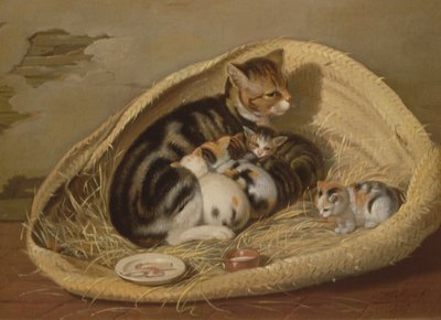 Cat with Her Kittens in a Basket by Samuel de Wilde