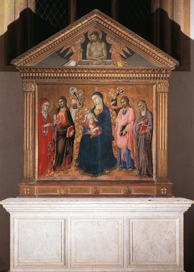 Madonna and Child with Saints and Christ in Pieta by Sano di also Ansano di Pietro di Mencio Pietro