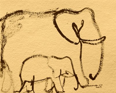 Elephant Mother and Calf by Santhosh ch