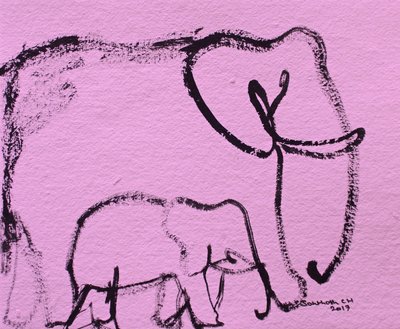 Pink Elephant Family Sketch by Santhosh ch