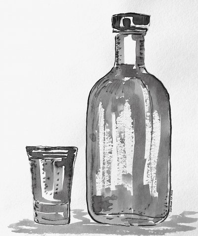 Spirits Bottle and Glass by Santhosh ch