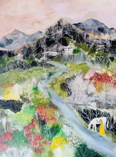 Woman Cow Mountain Valley by Sarah Fitzgerald