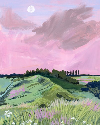 Pink Sky Over Rolling Hills by Sarah Gesek